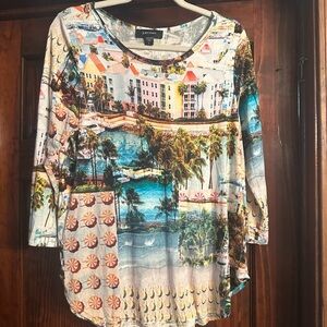 Karen Kane Multicolor Scenic Print Women's Top